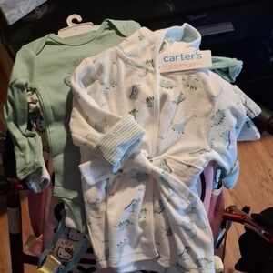Carter's Green Onesie and Dinosaur Print Robe Set